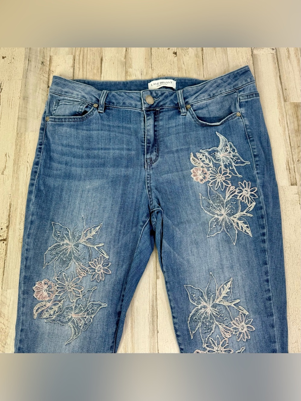 Lane Bryant Womens 14 Skinny Leg Jeans Blue Wash High Rise Flower Pattern - Picture 2 of 11